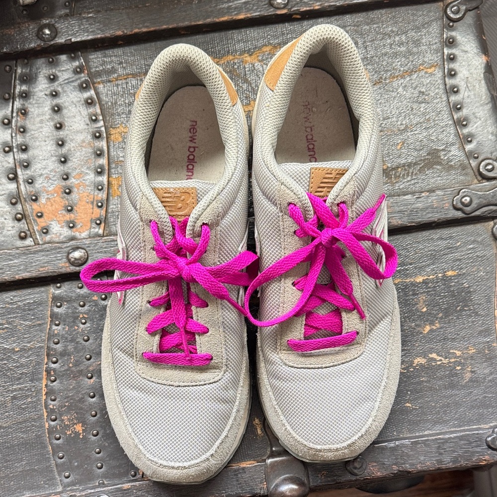 New Balance Gray Shoes with Magenta Laces